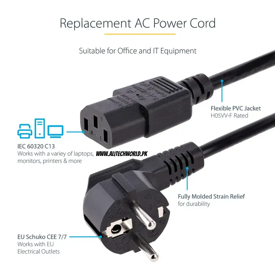 Universal Power Cable for PC, Monitor & Printer 3