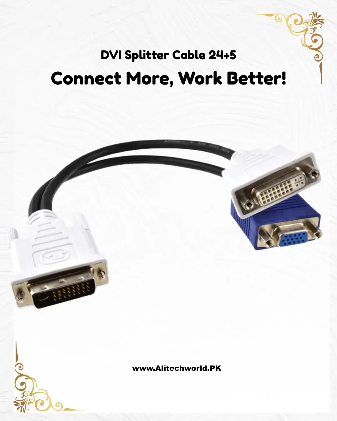 DVI Splitter Cable 24+5 Male to VGA & DVI-I Female – Dual Output