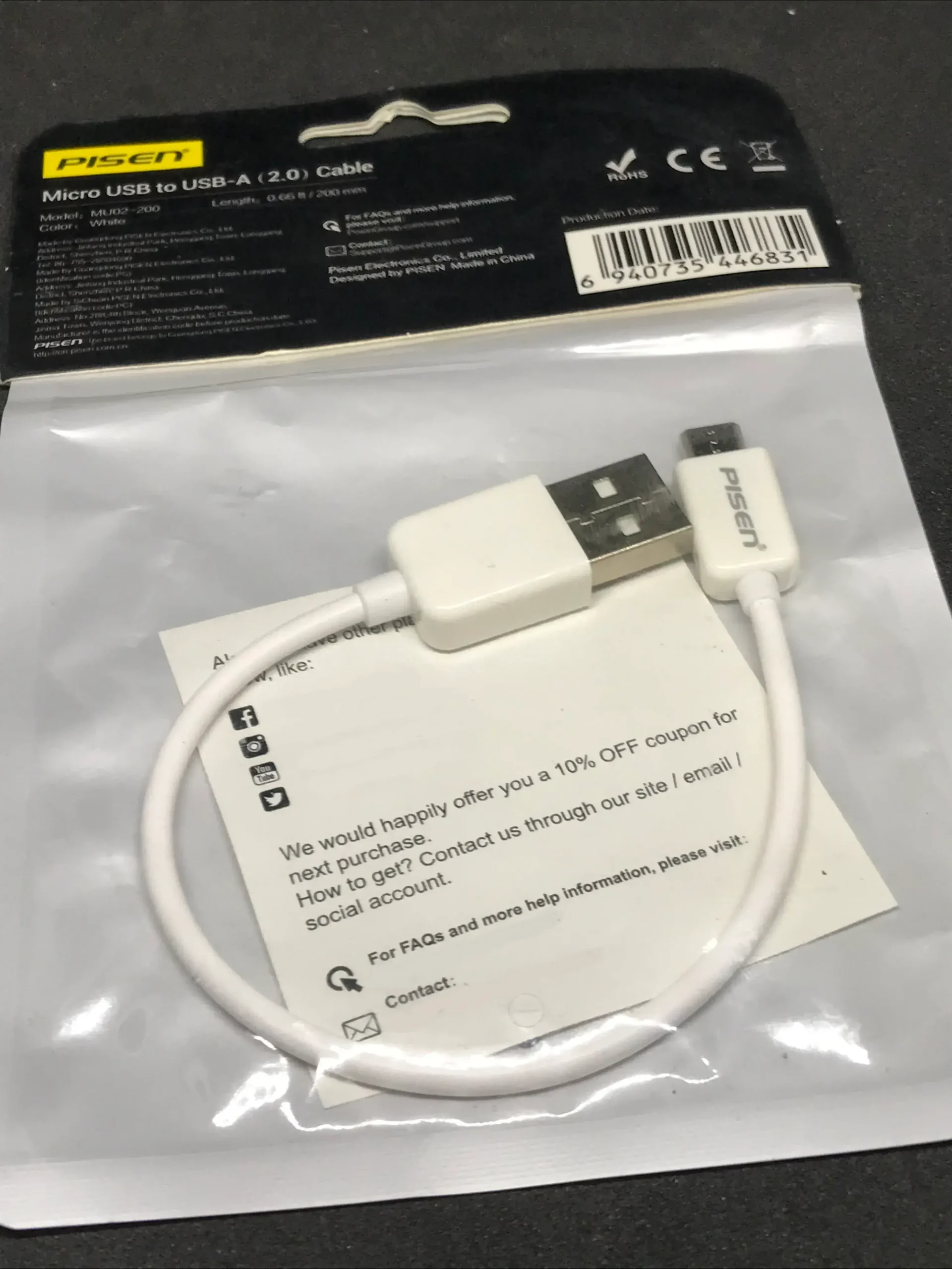 Pisen Micro USB to USB Cable – Fast Charging & Data Sync 2
