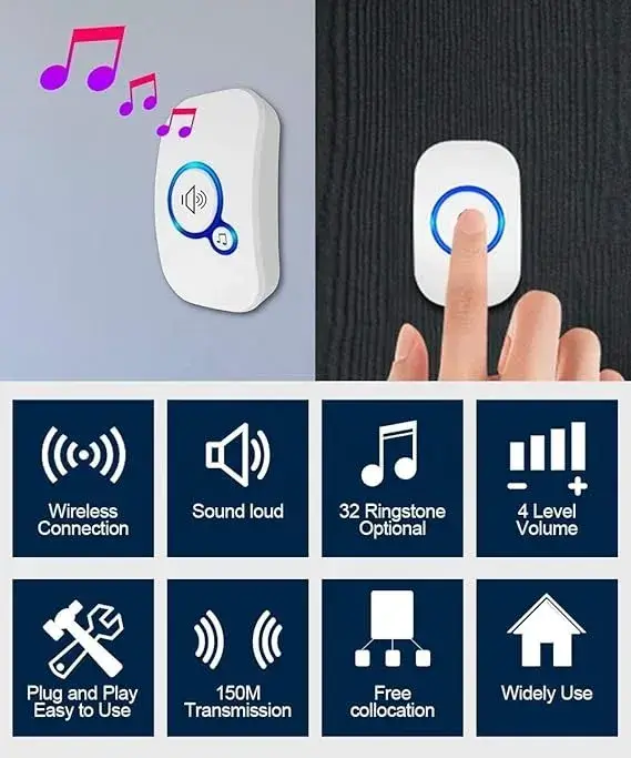 Wireless Doorbell with LED Light 32 Bell Chimes 2